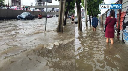 โซเชียลแห่แชร์ภาพน้ำท่วมถนนรัชดาหน้าศาลอาญา ปริมาณน้ำสูงเกือบถึงเข่า