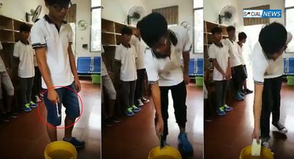 ครูโหด! ทำโทษนักเรียนแอบนำมือถือเข้าห้องเรียน สั่งให้หย่อนทิ้งลงถังน้ำ